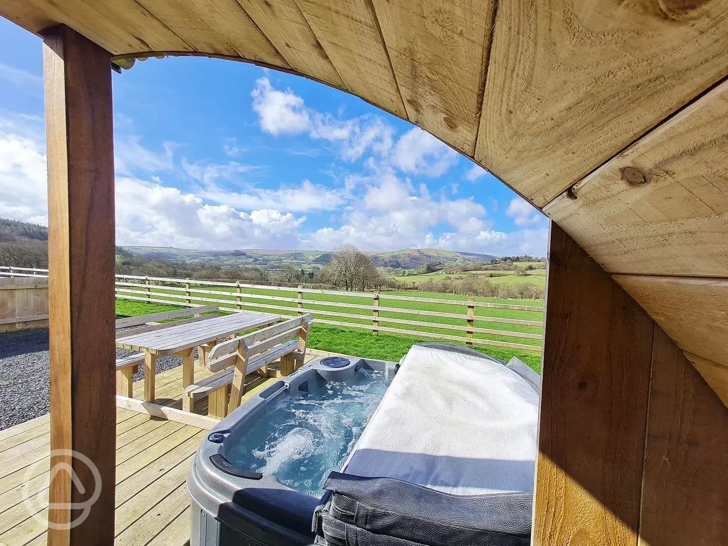 View from the glamping cabin's hot tub