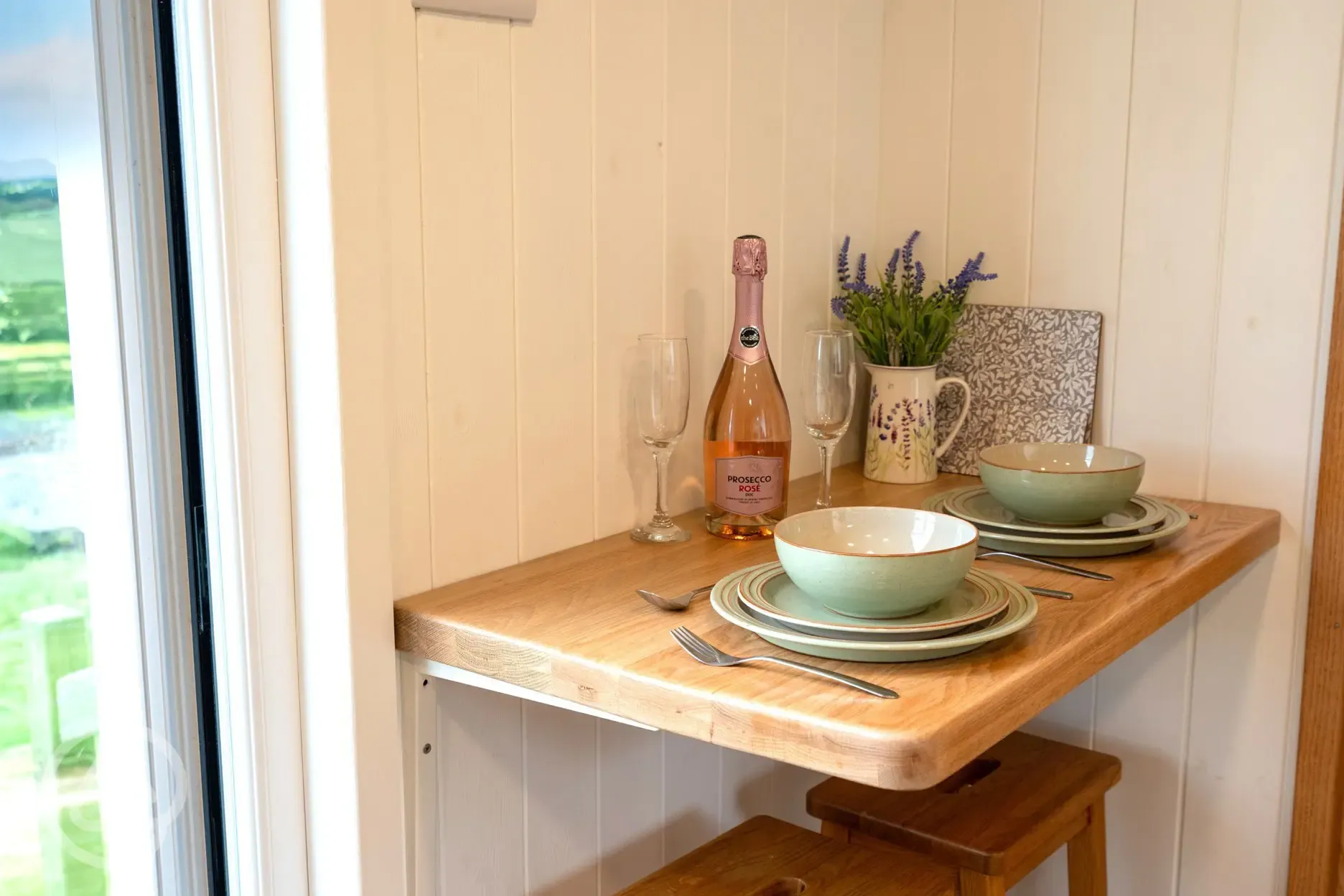 Shepherd's hut dining area