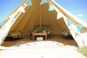 Inside the bell tents