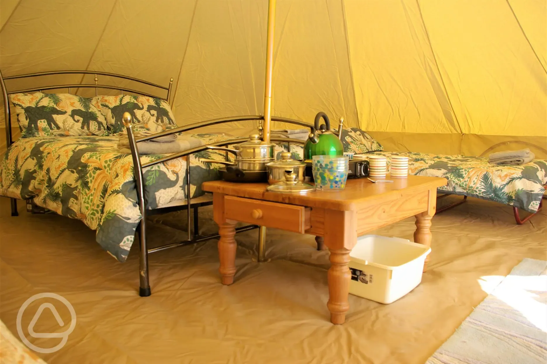 Inside the bell tents