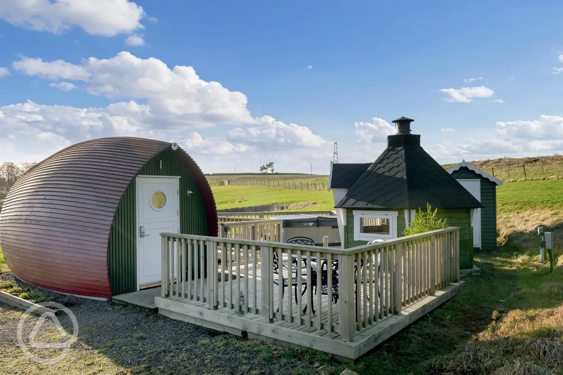 The Rowan pod and BBQ hut