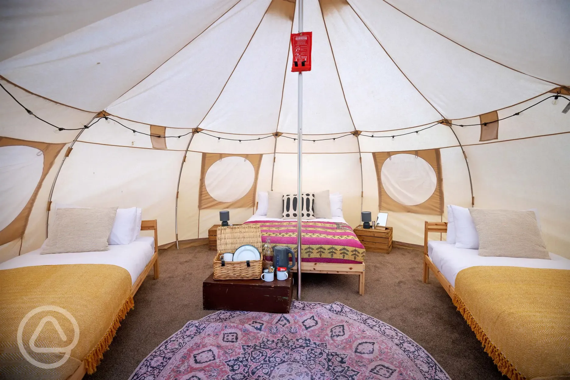 Five furnished luxury bell tents, each sleeps up to four people