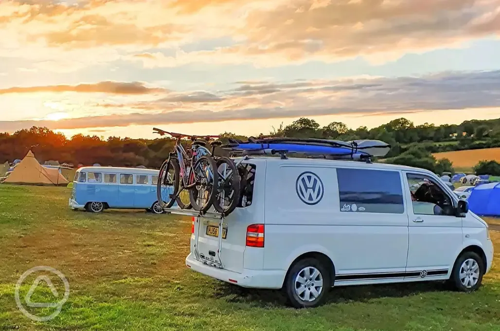 Grass pitches at sunset