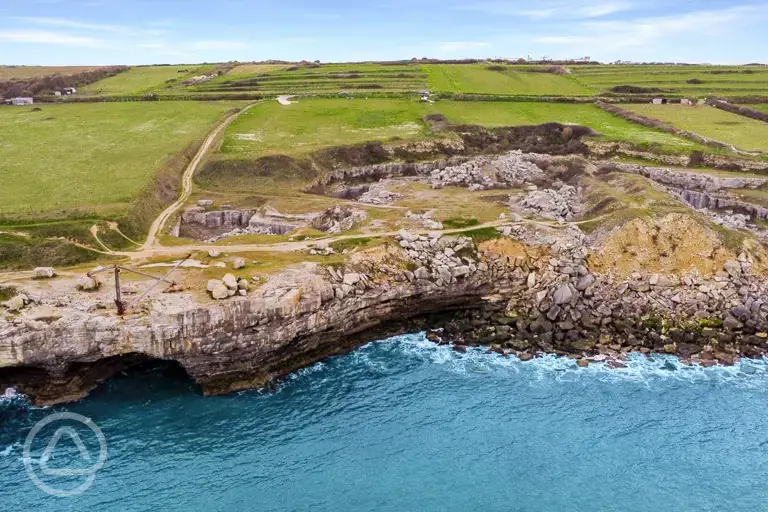 Aerial of the campsite by the coast