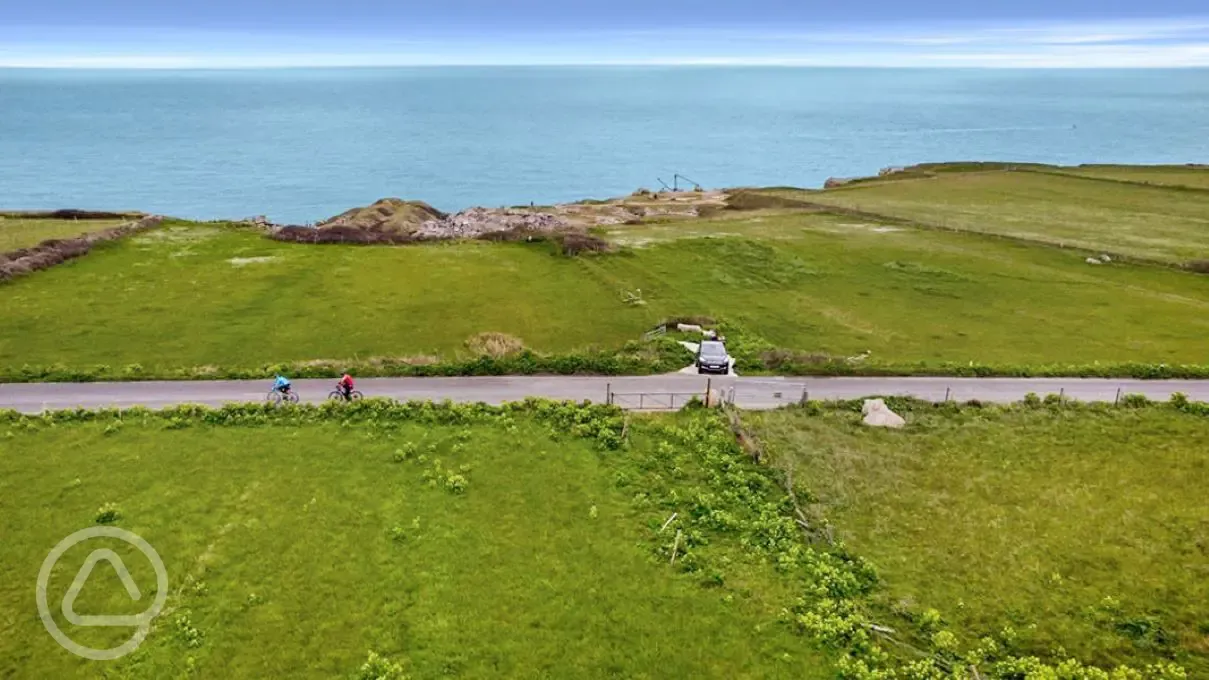 Aerial of the campsite by the coast