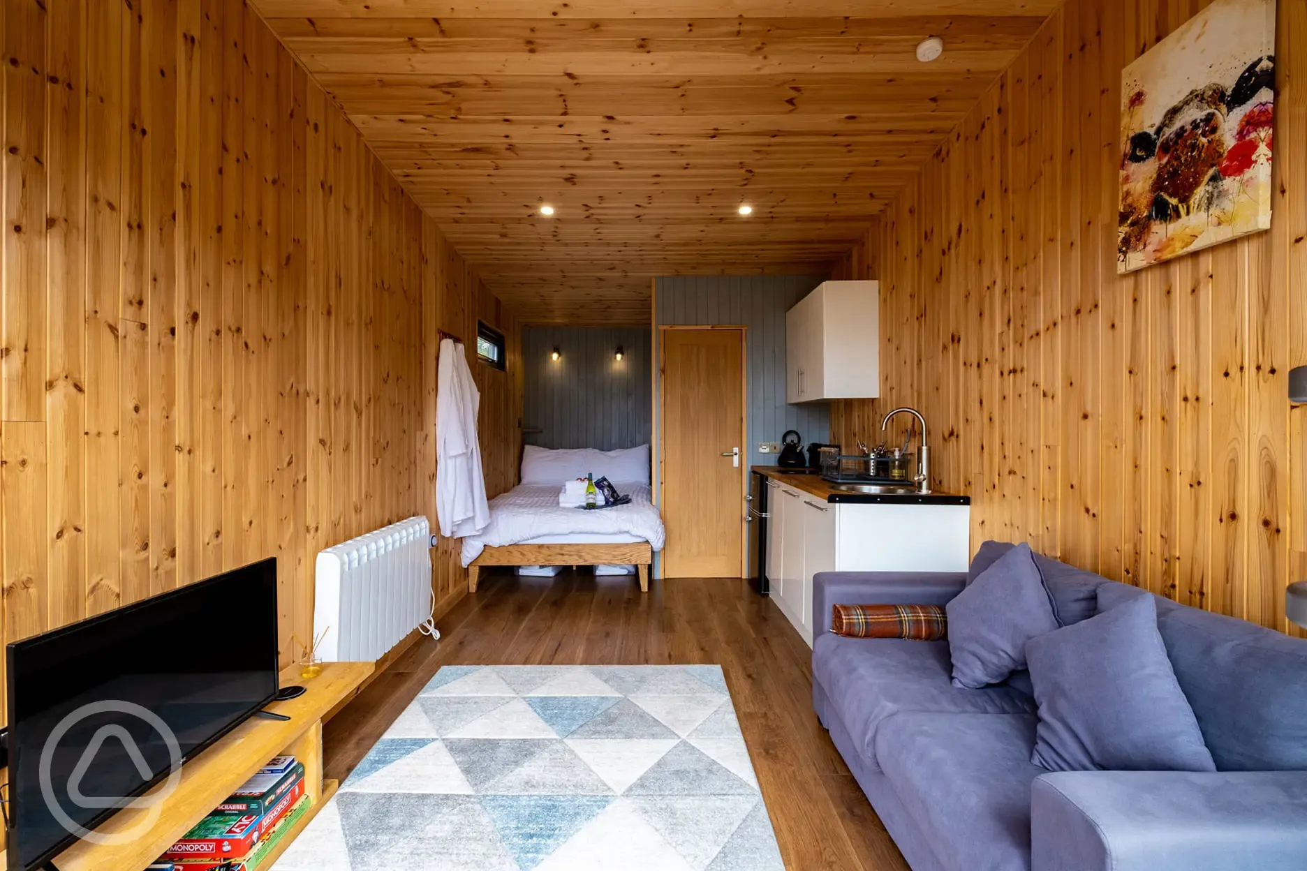 Interior of glamping cabin
