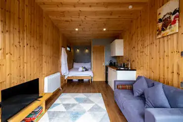 Interior of glamping cabin