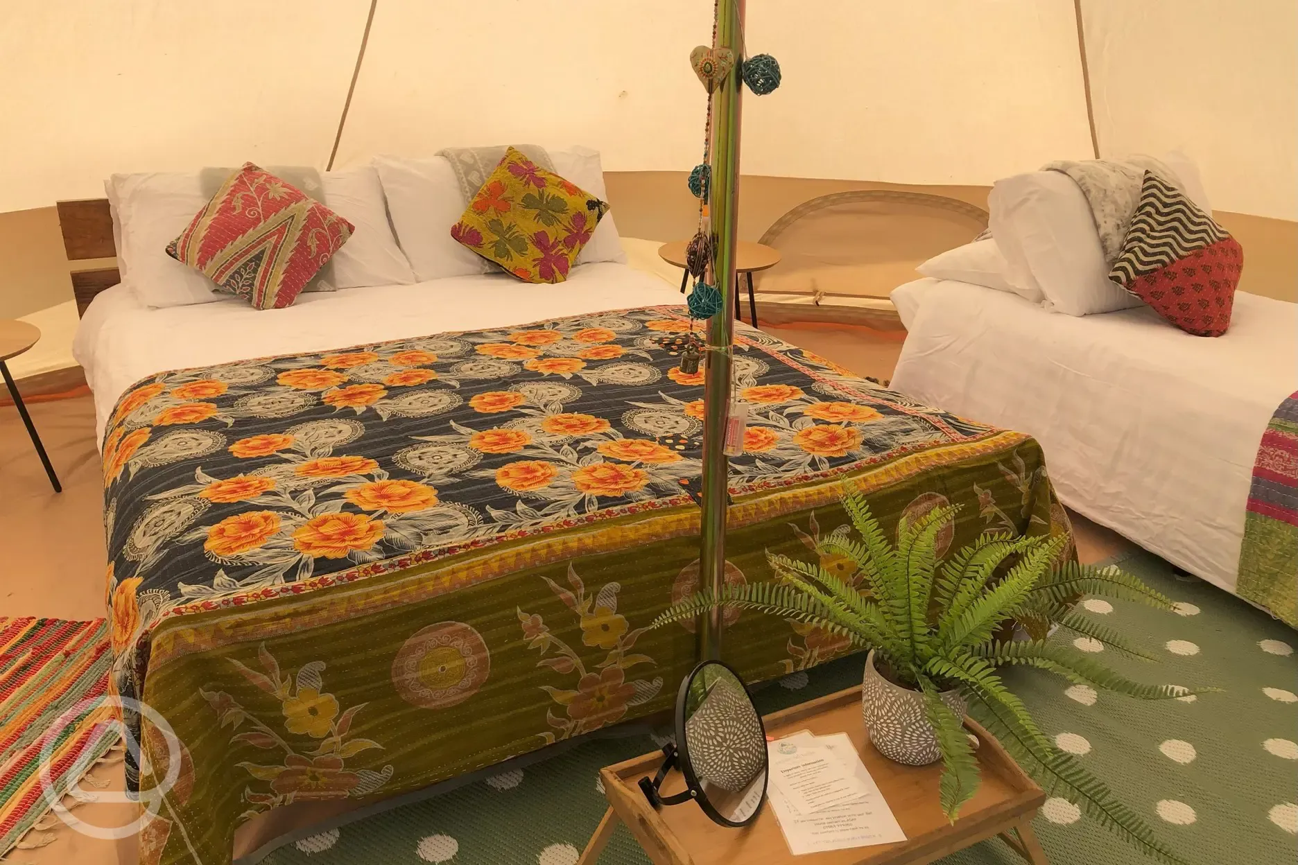 Furnished bell tent interior