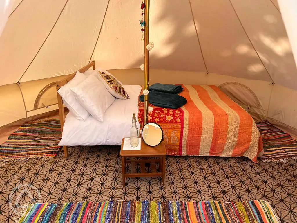 Furnished bell tent interior