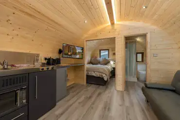 Carrock Sunset Glamping Pod interior with a double bed