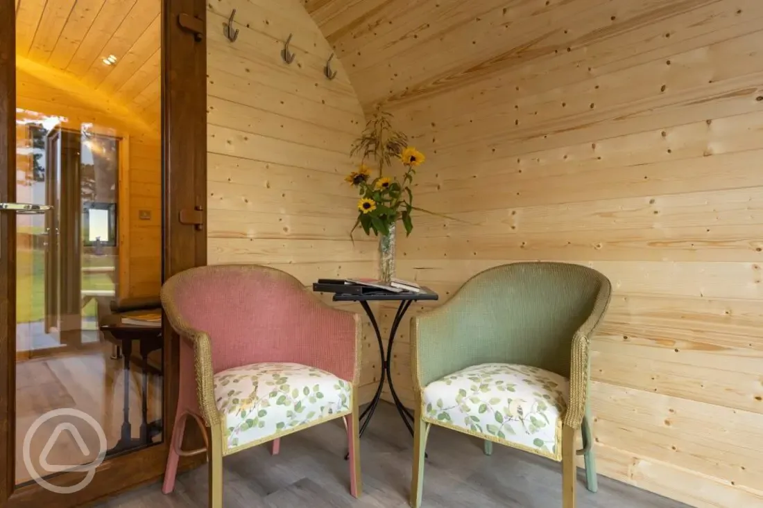 Carrock View Glamping Pod seating area