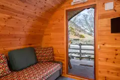 Glamping pod sofa and views