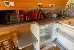 Glamping pod kitchen area