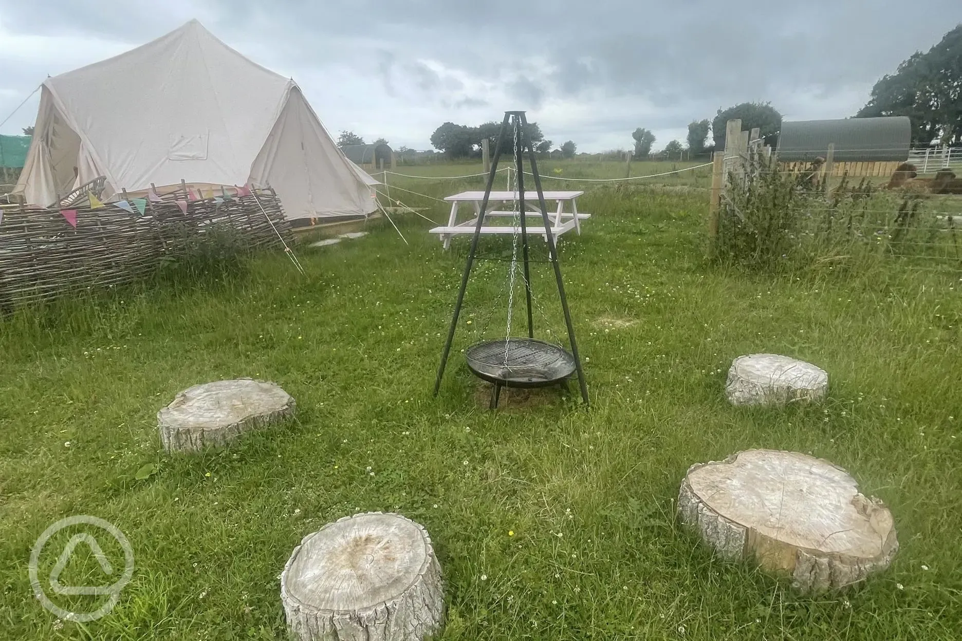 Bell tent fire pit area