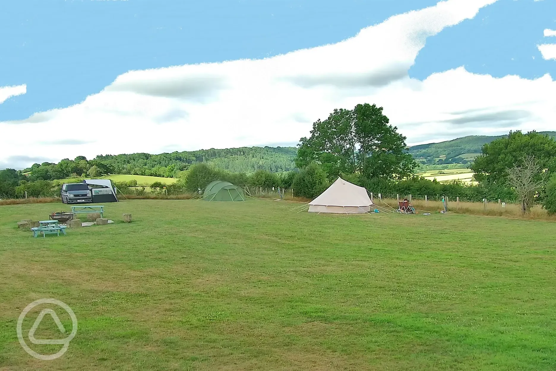 Bell tent, tents and campervans on grass pitches with awning space Bell tent, tents and campervans on grass pitches with awning space