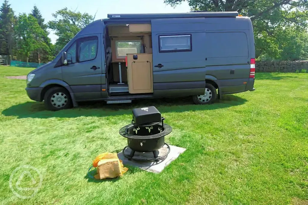 Campervan pitch with Hired Fire-Pit