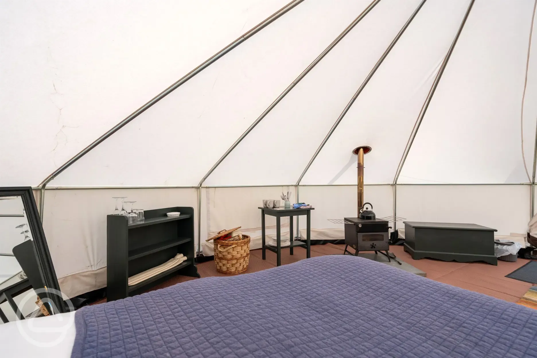 Furnished bell tent interior