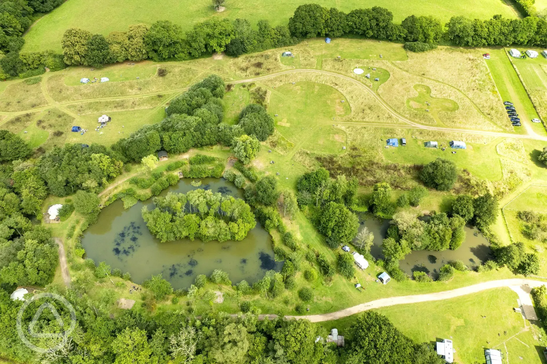 Aerial of the campsite and lakes