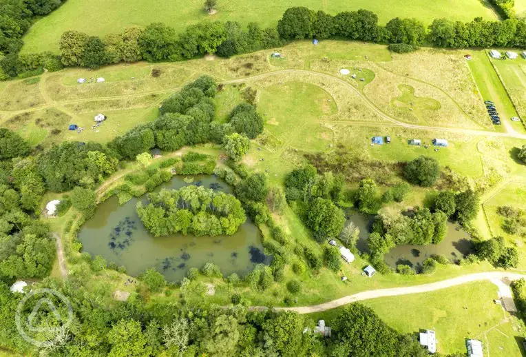 Aerial of the campsite and lakes