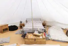 The Island bell tent double bed and single beds (bedding and linen provided) The Island bell tent double bed and single beds (bedding and linen provided)