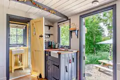 Oak shepherd's hut interior