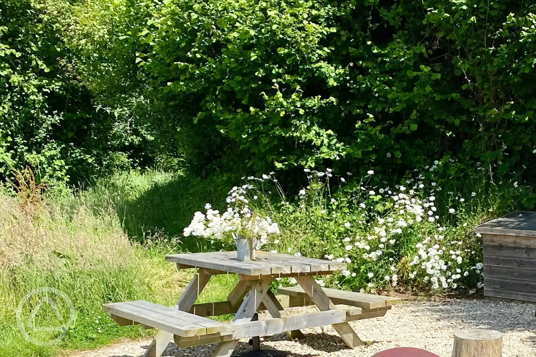 Outdoor picnic bench and fire pit