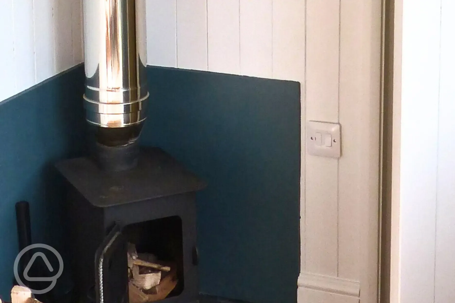 Wood burner in the hut