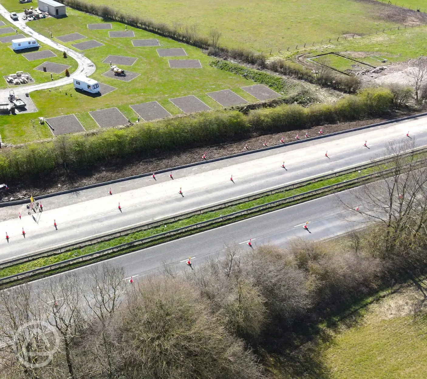 Aerial of the campsite and A171