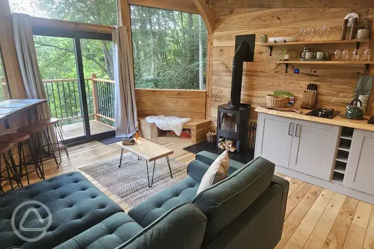 The Toad Hideout Glamping Cabin living area