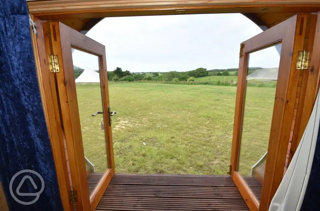 View from inside the camping pod