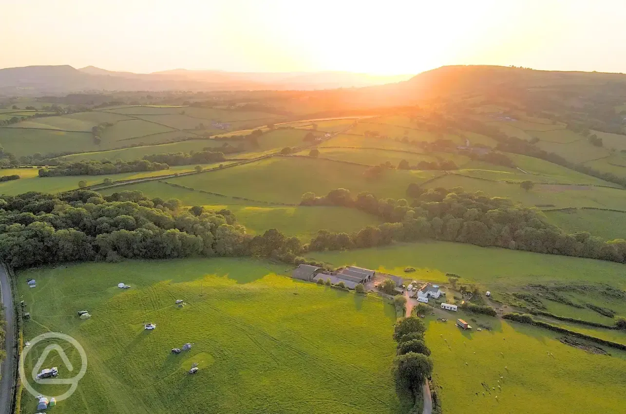 Aerial of the campsite at sunset
