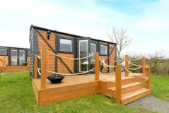 Railway wagons with raised deck areas and outdoor seating