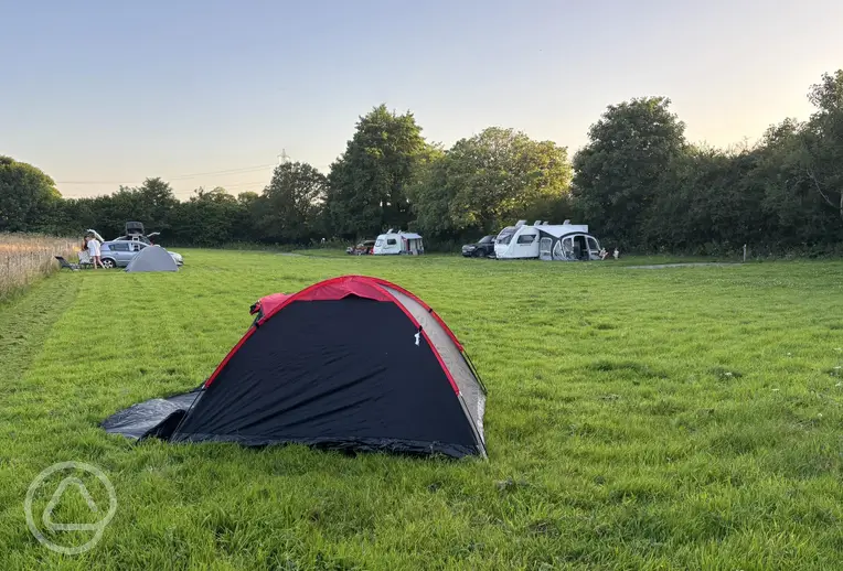 Swallow Bach grass pitches with tents and tourers welcome