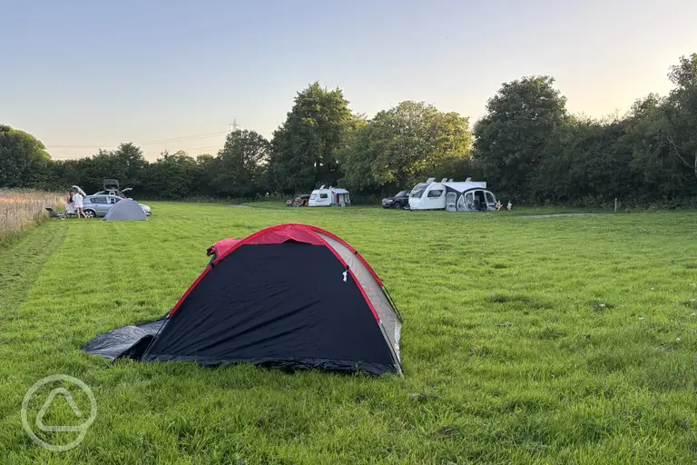 Swallow Bach grass pitches with tents and tourers welcome