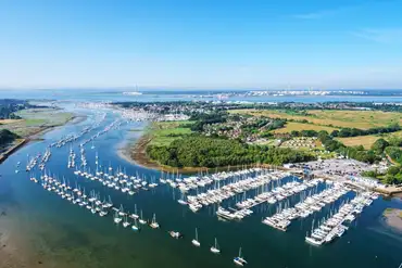 Aerial view of the River Hamble and Mercury Yacht Harbour and Holiday Park