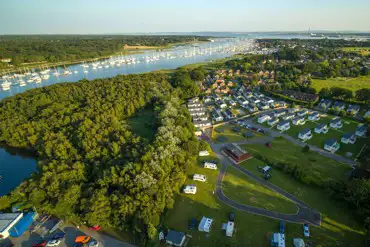 Aerial view of campsite and river