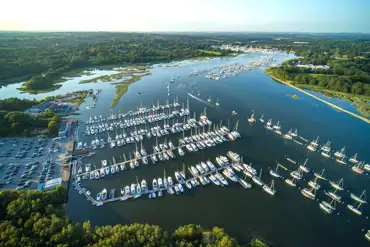 Aerial of the marina and river