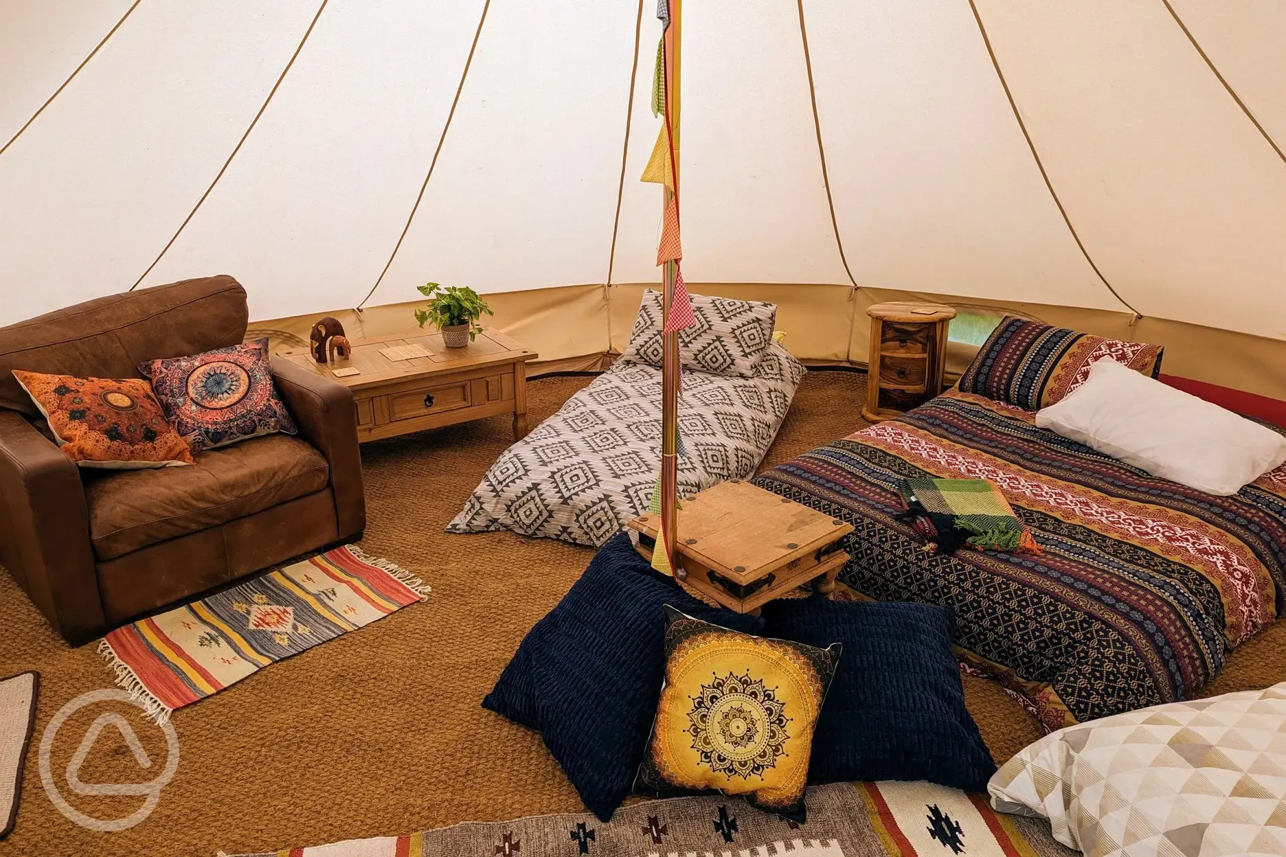 Bell tent interior family