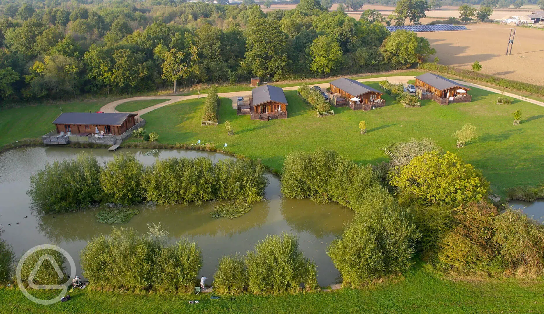 Aerial of the log cabins