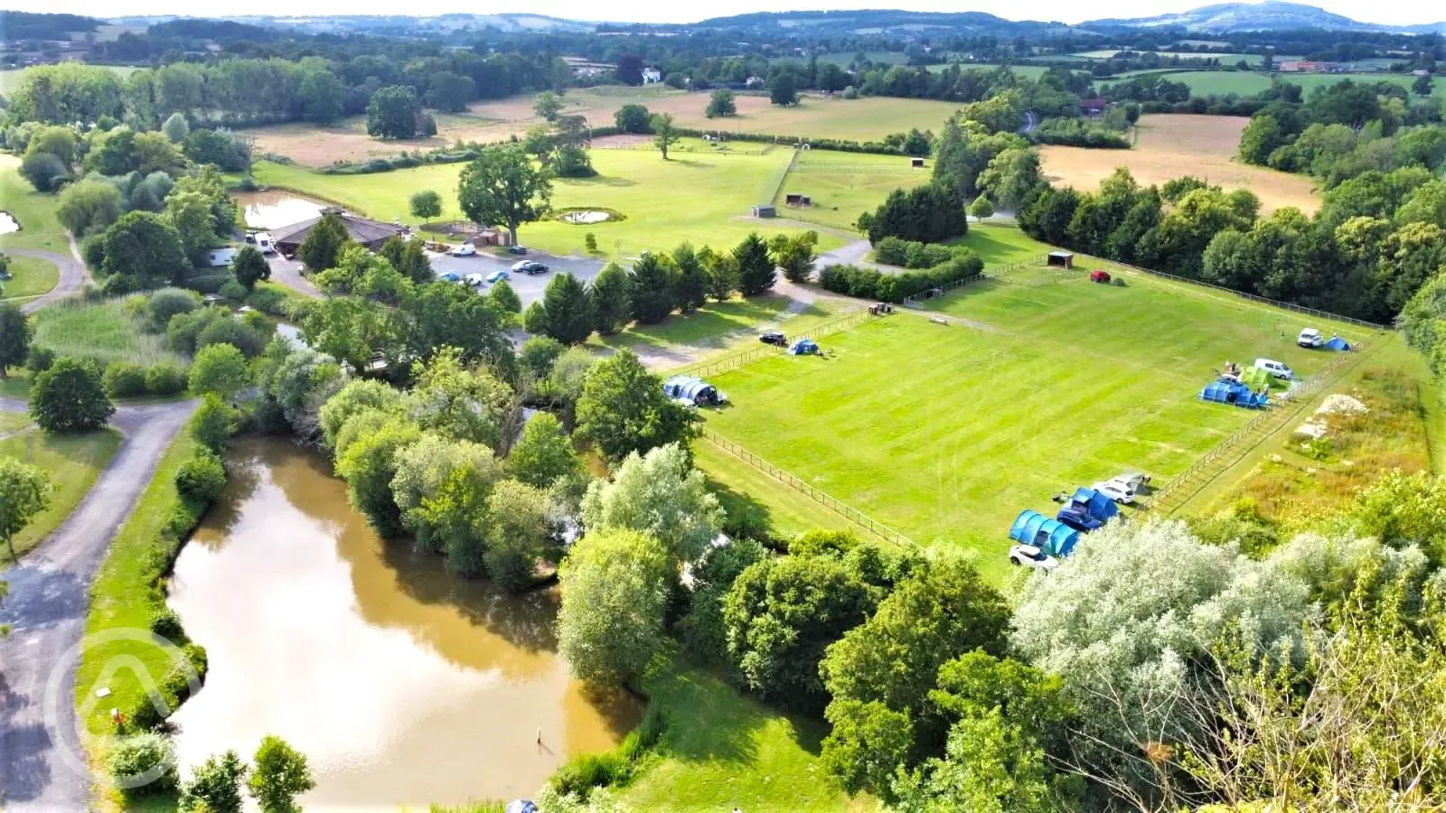 Aerial of the non electric grass tent pitches