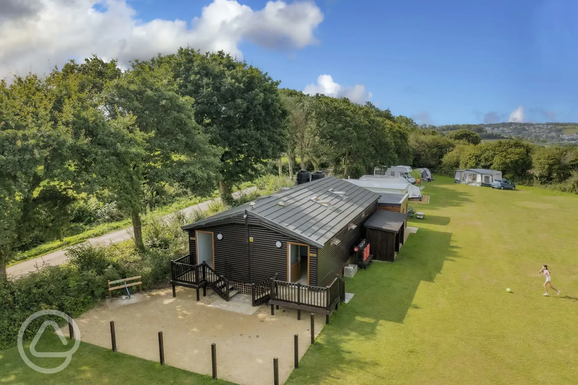Aerial of the facilities block with step access