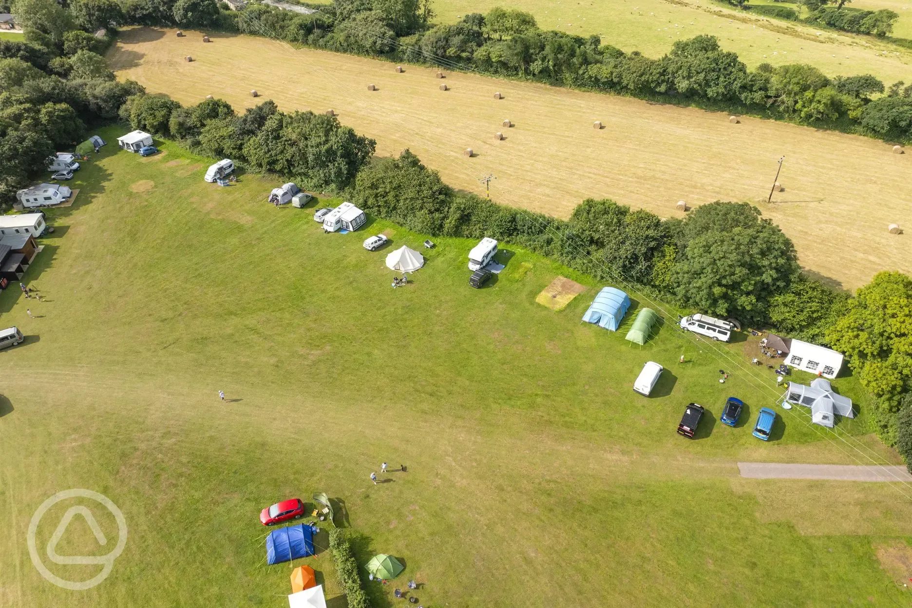 Bird's eye view of the grass pitches set around the edge of the field