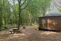 Roundhouse wooden yurt with a picnic bench Roundhouse wooden yurt with a picnic bench