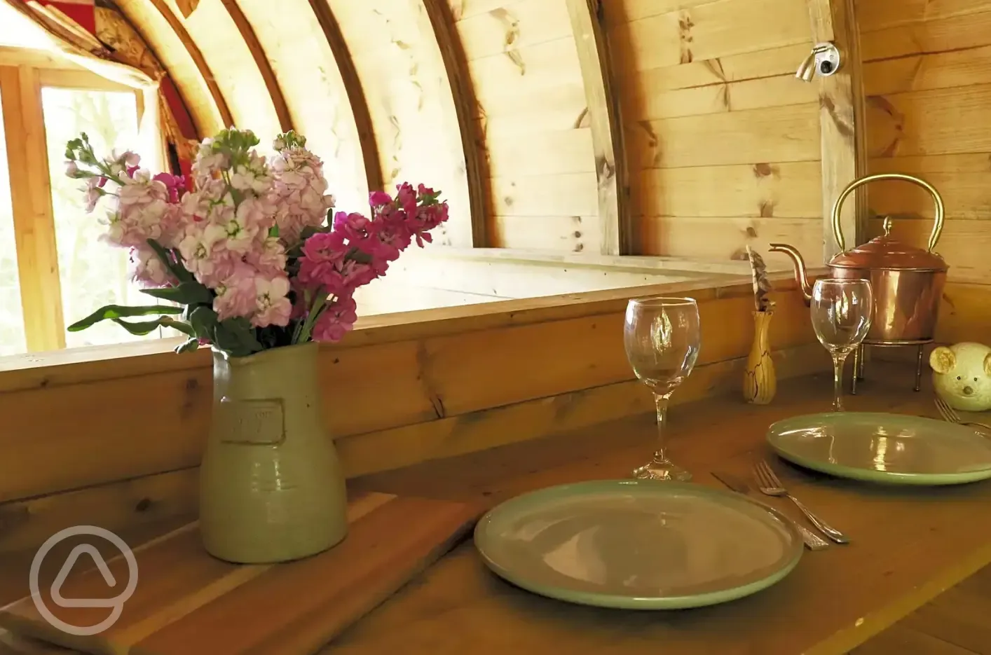 Glamping pod dining area