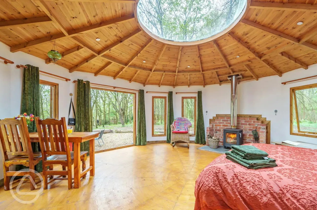 Roundhouse wooden yurt interior