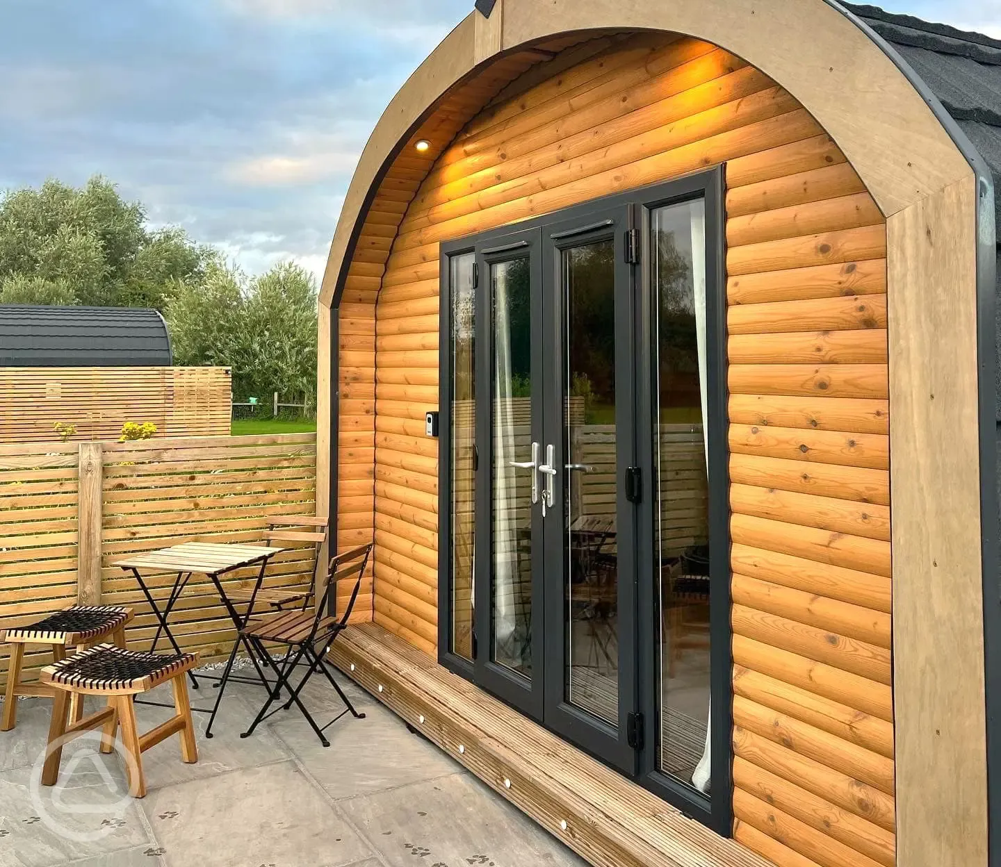 Glamping pod with hot tub