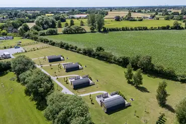 Aerial of the ensuite glamping pods at Dwell On The Moor