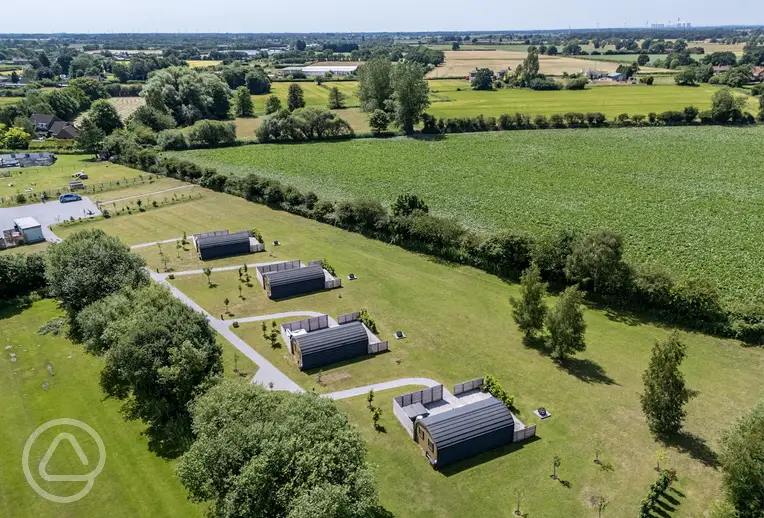 Aerial of the ensuite glamping pods at Dwell On The Moor