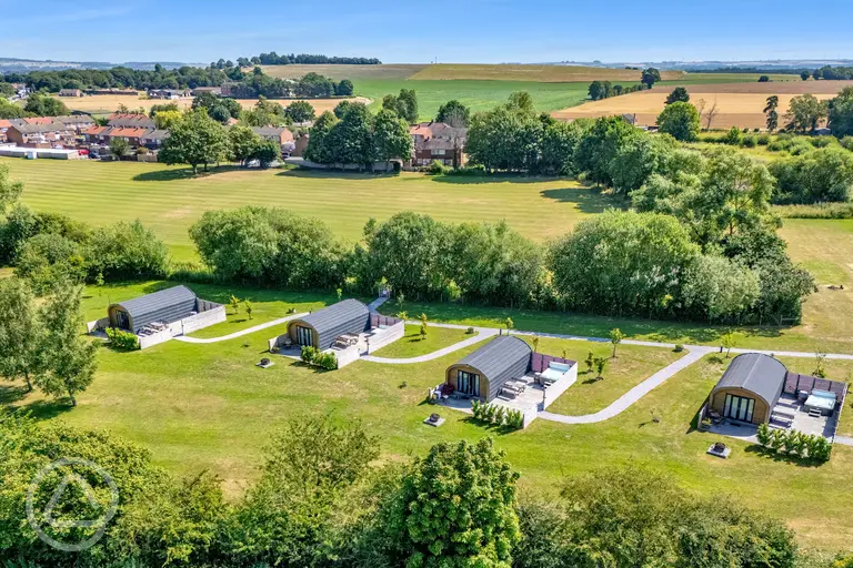 Aerial of the ensuite glamping pods at Dwell On The Moor
