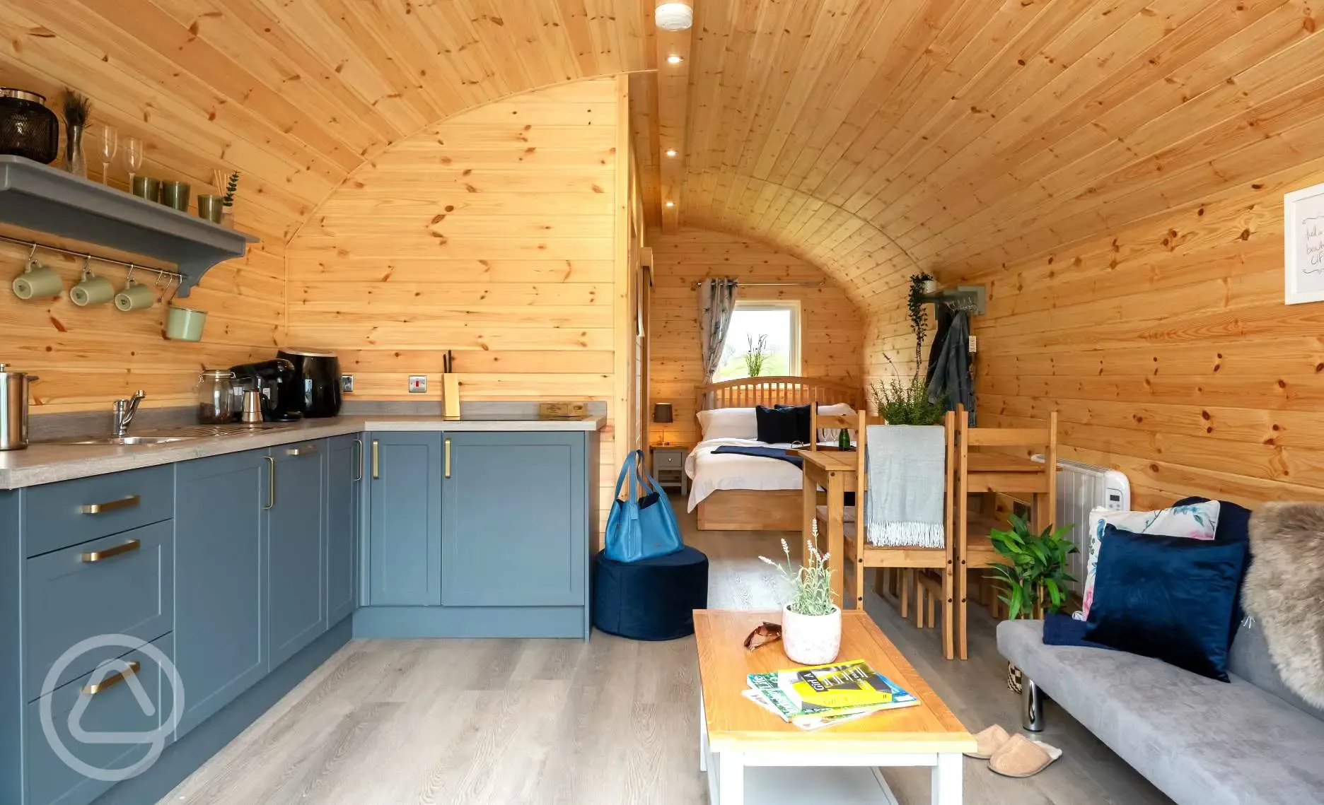 Glamping pod with hot tub interior